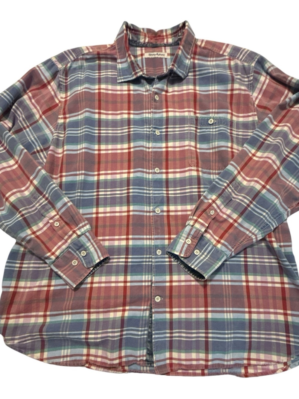 Tommy Bahama Button Shirt Sz XXL Kookaburra Plaid Red Blue Long Roll Sleeve